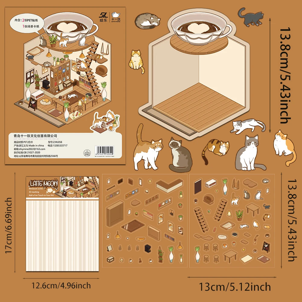 Mini Scène Cosy – Monde Miniature Latte & Chats