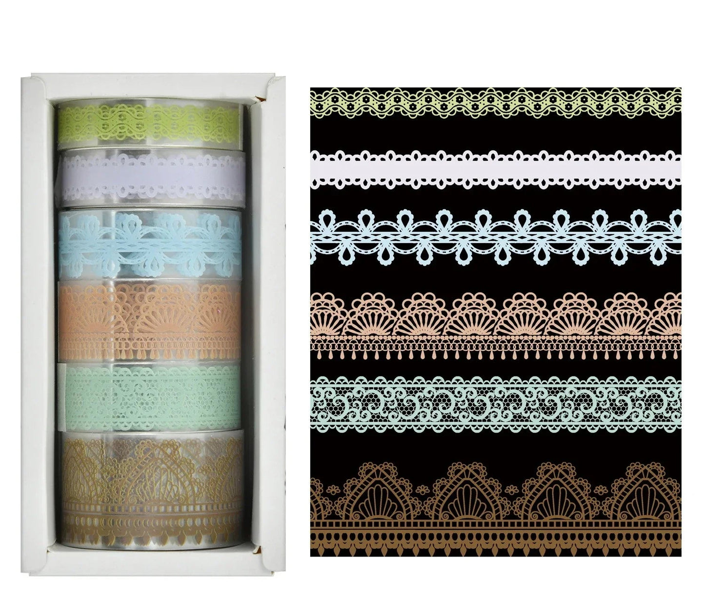 Set de Washi Tapes Dentelle Rétro – Diverses couleurs| 6 Rouleaux