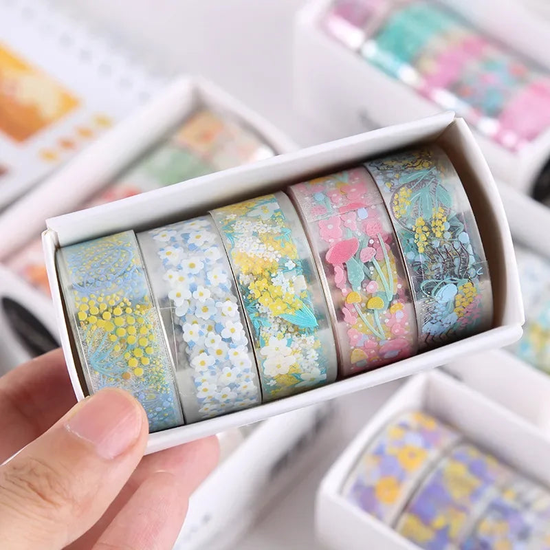 Set de Washi Tapes Fleurs Transparents | 5 Rouleaux