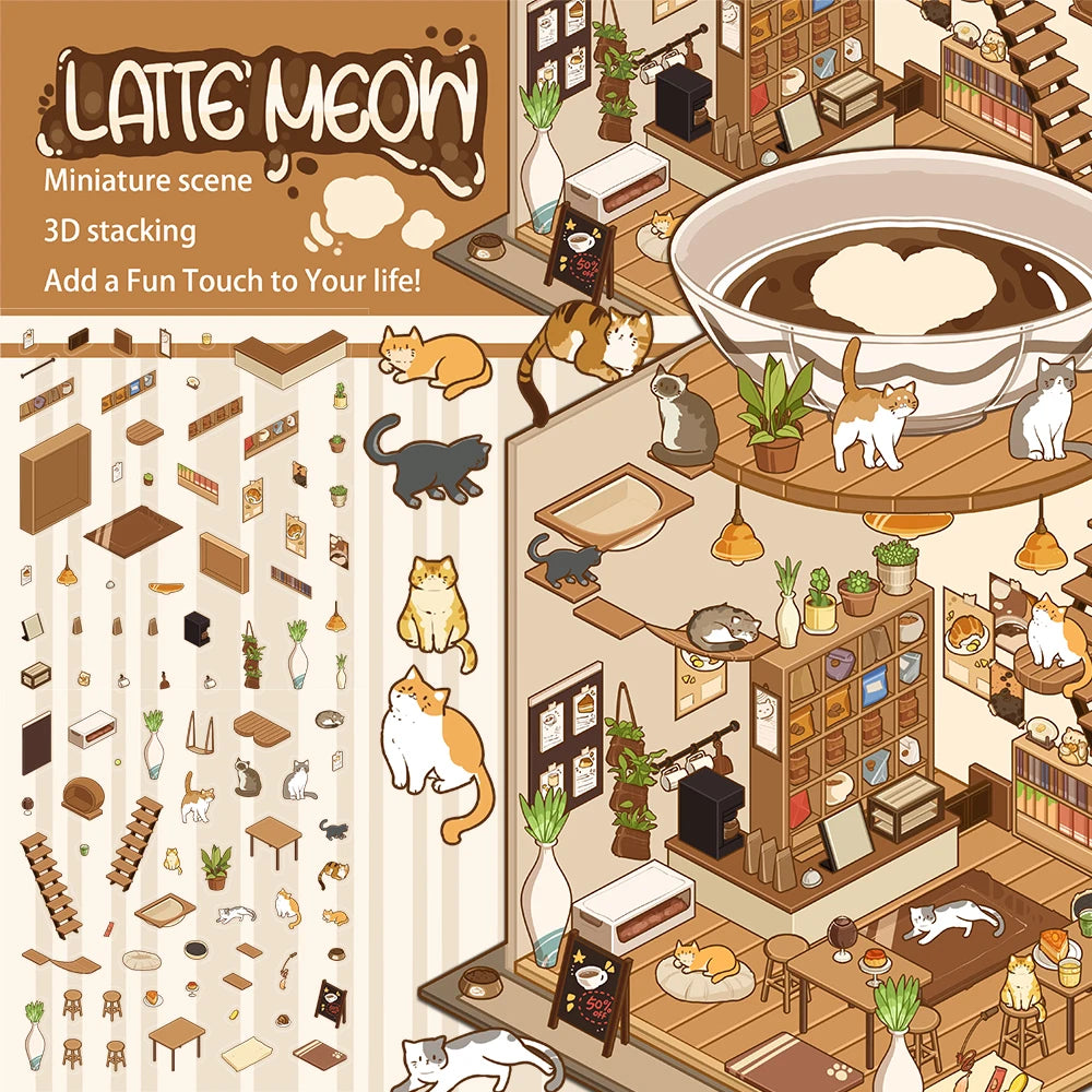 Mini Scène Cosy – Monde Miniature Latte & Chats