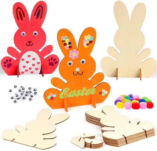 Ornements de Pâques en Bois à Peindre – Lapins  (20 pièces)