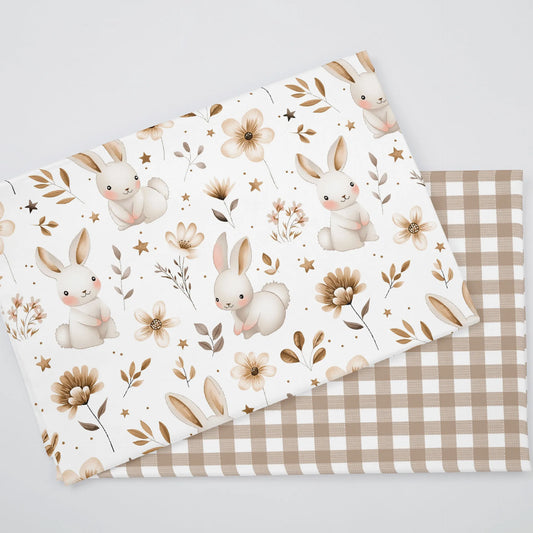 Tissu Coton Lapin & Fleurs – Coupon 160 × 50 cm