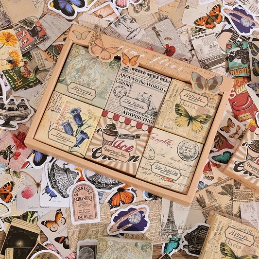 Set de Stickers à coller Vintage Papillons & Fleurs | 300 Pièces – Mini Box
