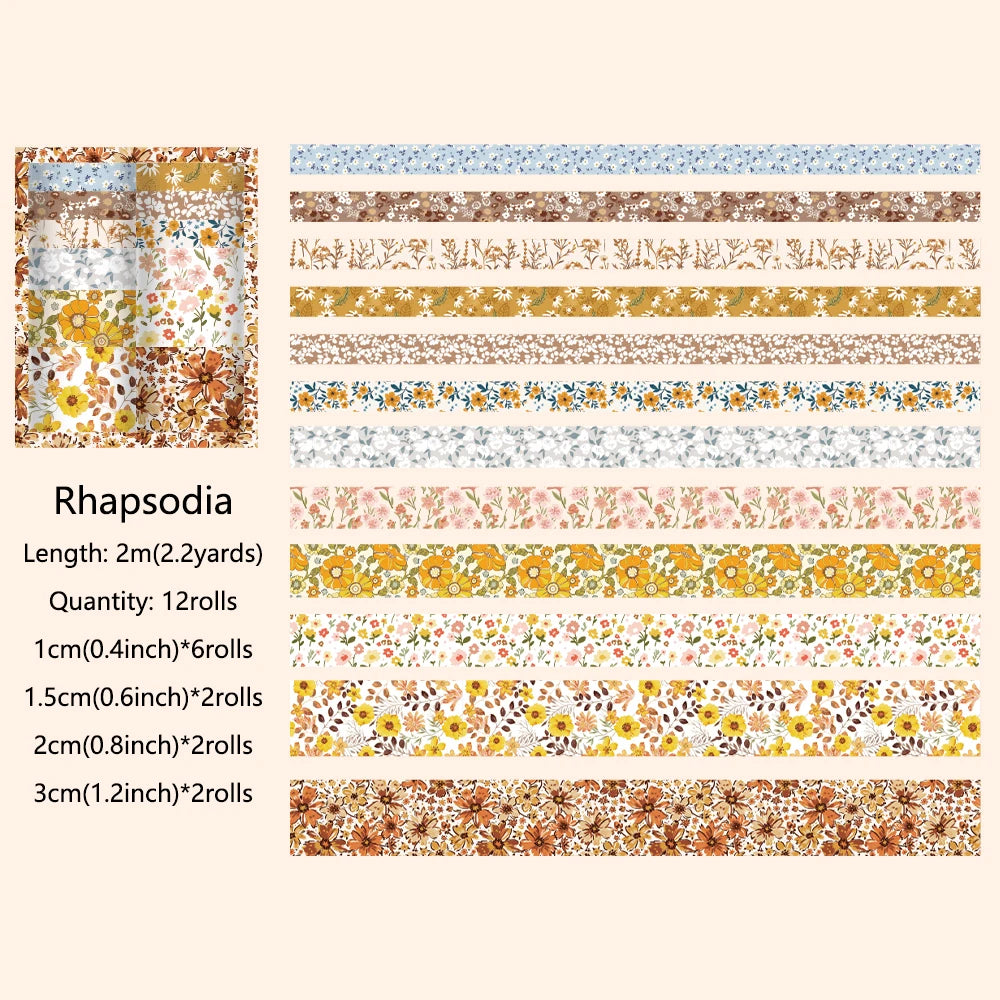 Set de Washi Tapes Floraux Vintage | 12 Rouleaux