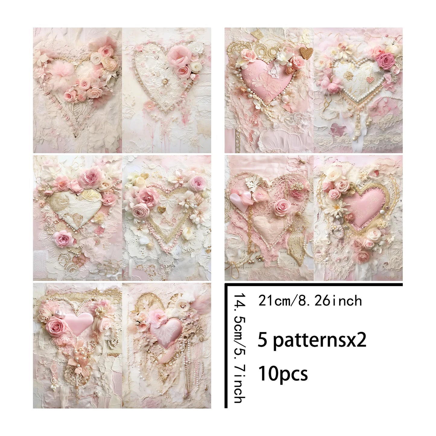 Papiers Scrapbooking Vintage – Cadres Love Roses | 10 Feuilles