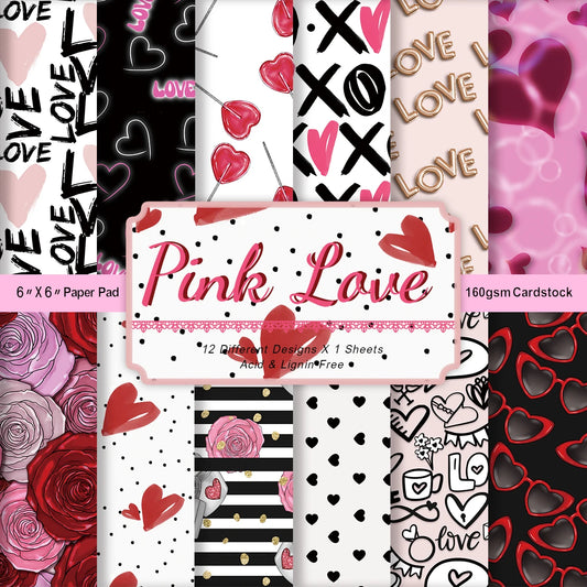 Papiers Scrapbooking Saint-Valentin – Pink Love | 12 Feuilles