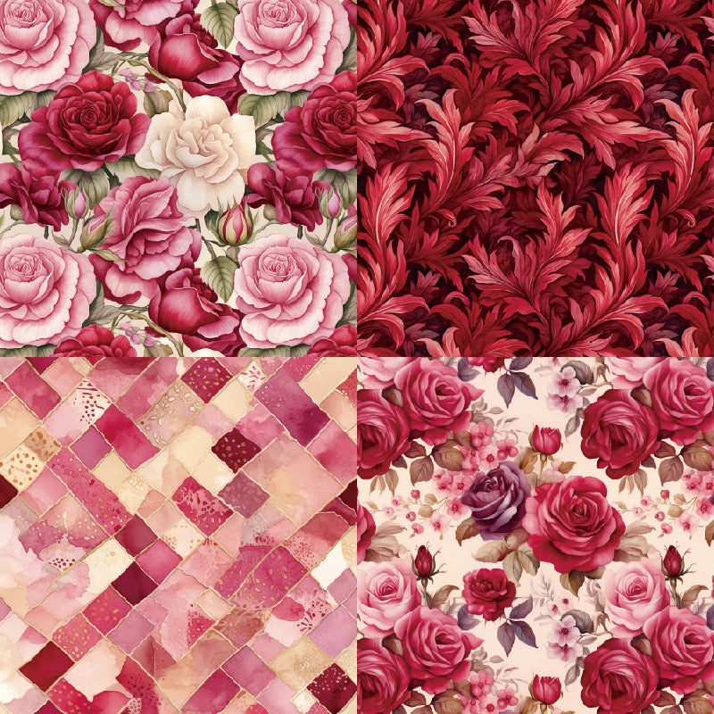 Papiers Scrapbooking Roses Romantiques – Tons Rose | 24 Feuilles