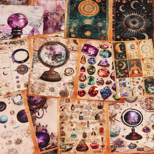 Set Scrapbooking Vintage – Astrologie & Ésotérisme | Papiers A5 & Stickers