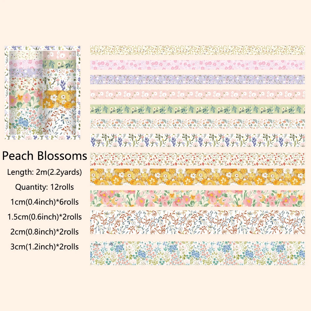 Set de Washi Tapes Floraux Vintage | 12 Rouleaux