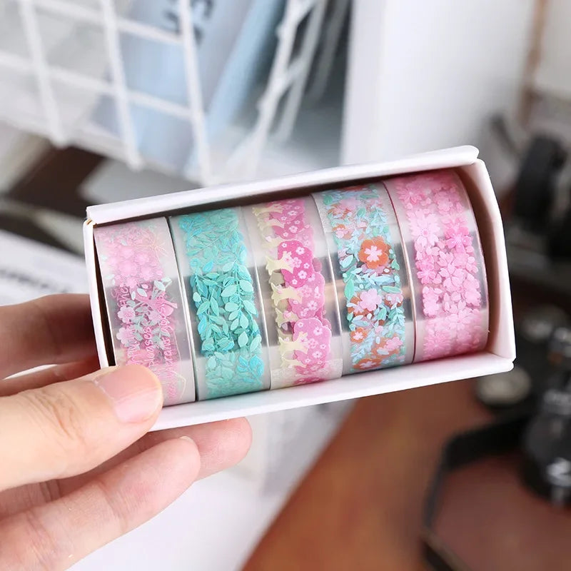 Set de Washi Tapes Fleurs Transparents | 5 Rouleaux