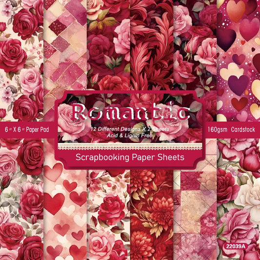Papiers Scrapbooking Roses Romantiques – Tons Rose | 24 Feuilles