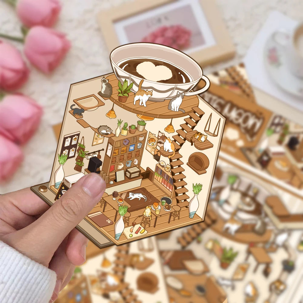 Mini Scène Cosy – Monde Miniature Latte & Chats