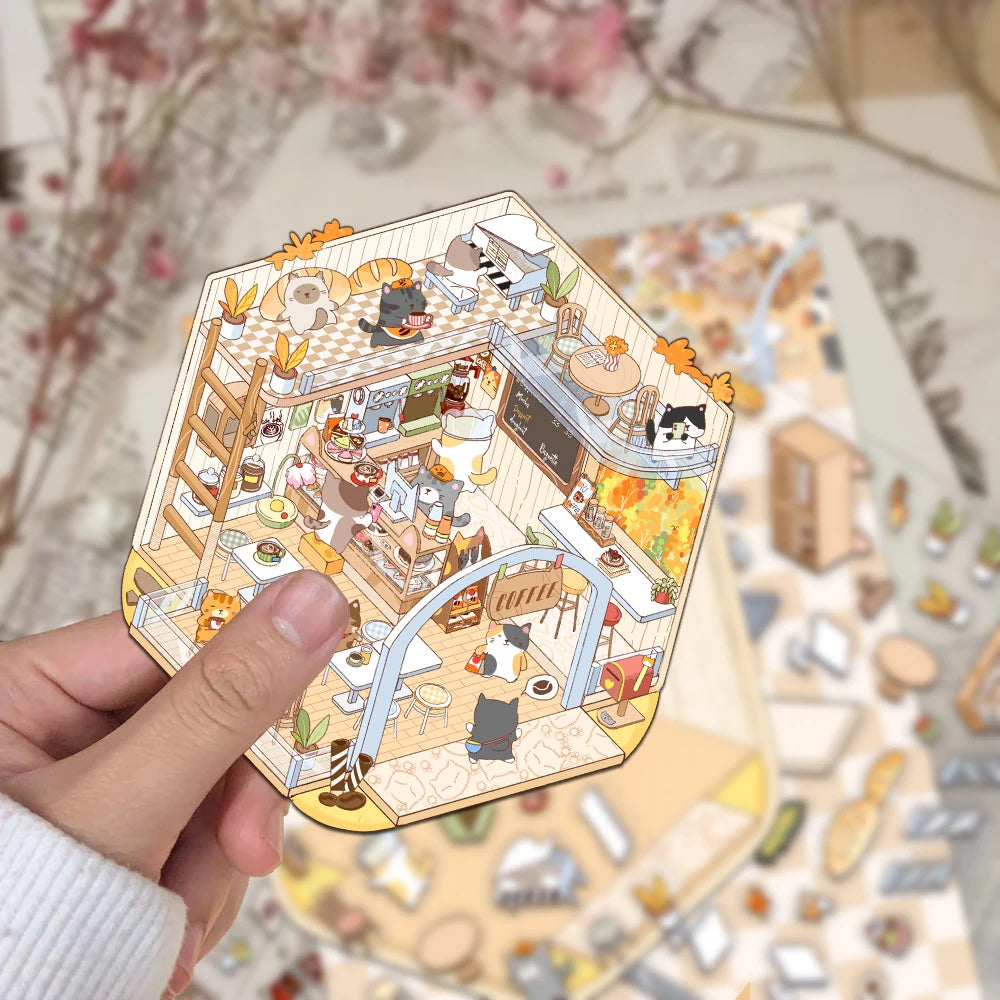 Mini Scène Cosy – Monde Miniature Café à Chats