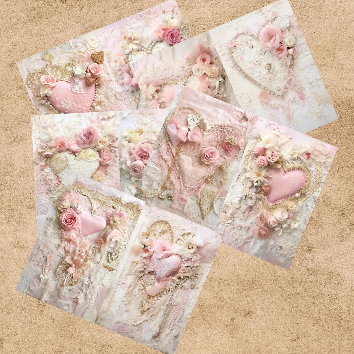 Papiers Scrapbooking Vintage – Cadres Love Roses | 10 Feuilles
