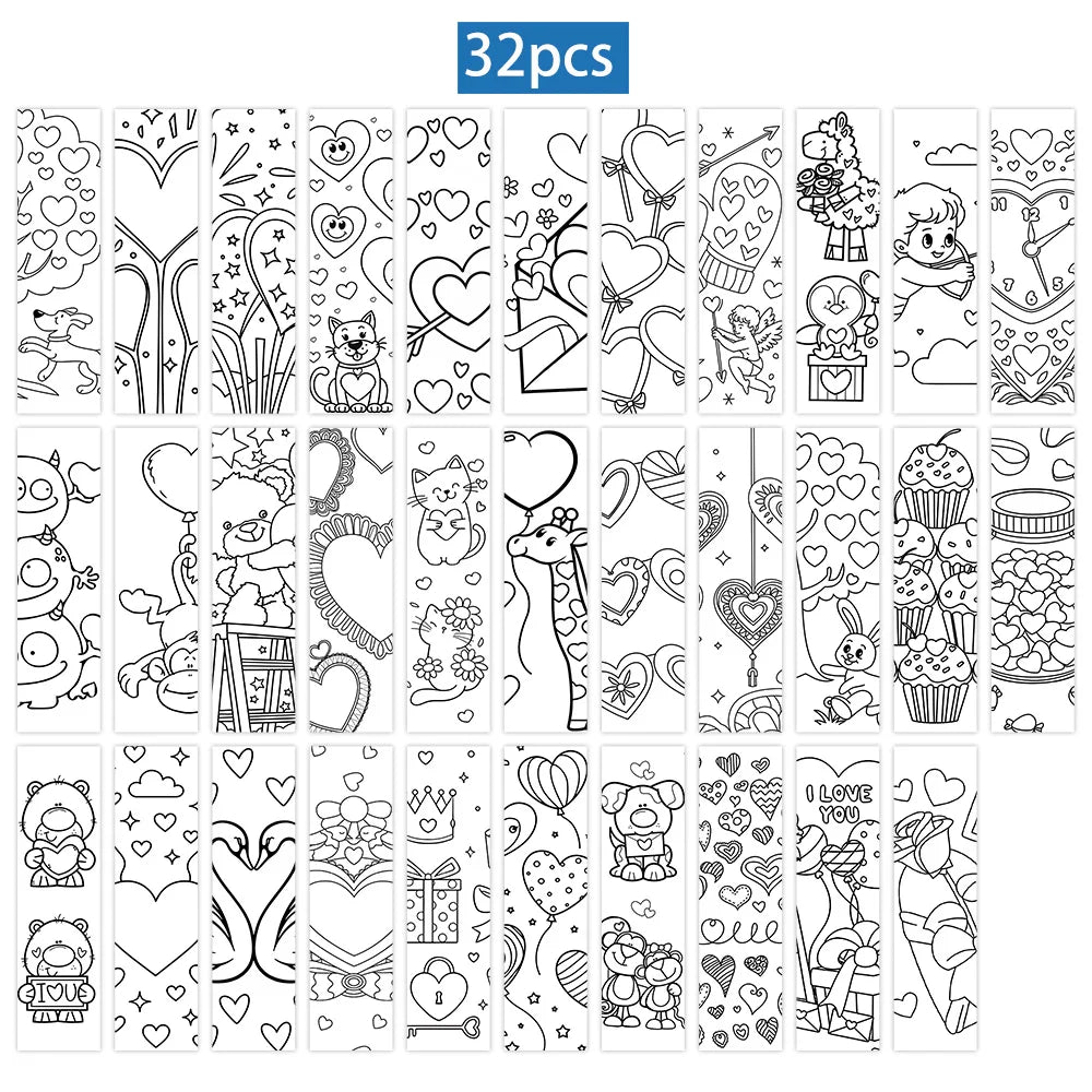 Marque-pages à Colorier Cœur | 32 Pièces