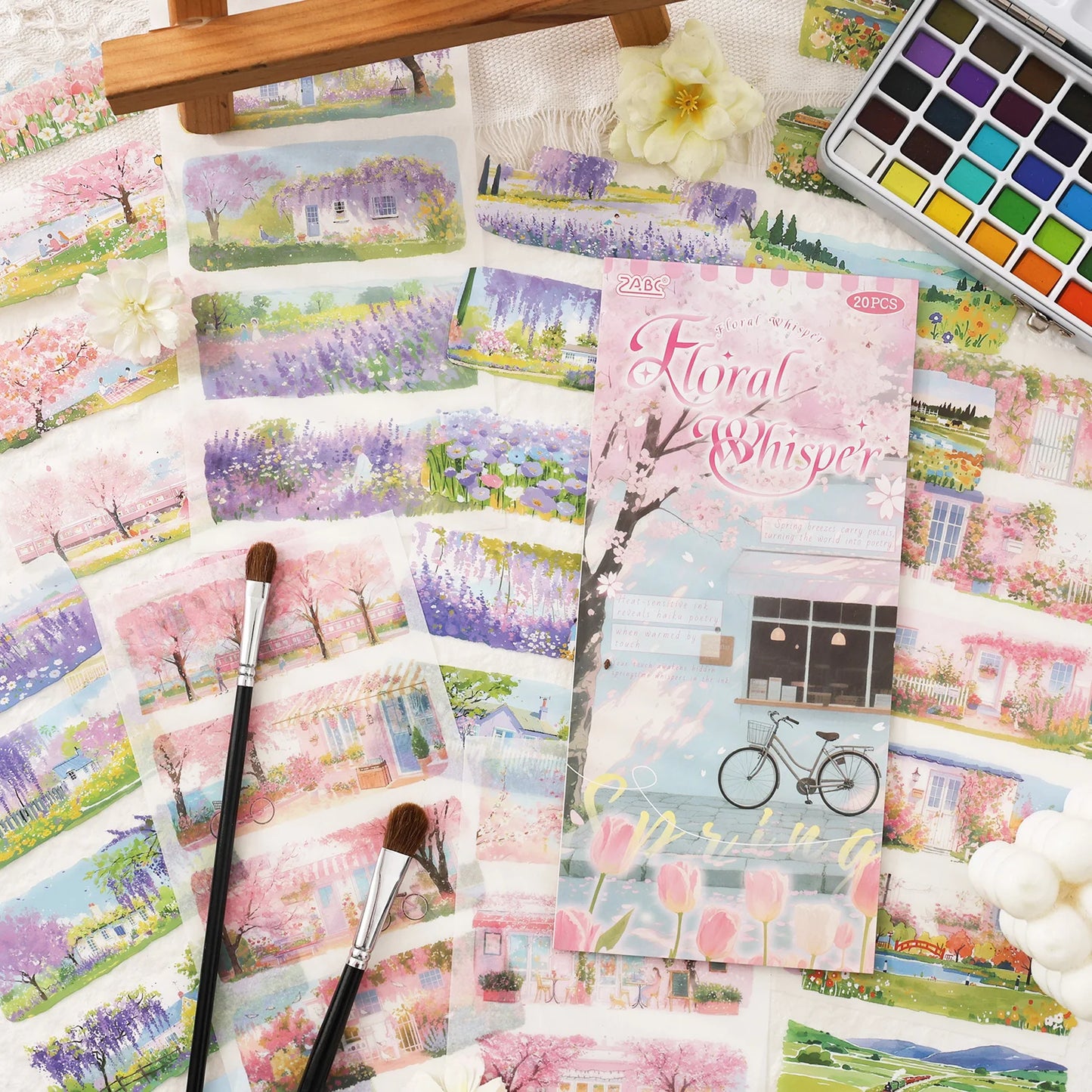 Livre de Stickers Transparents Paysages Aquarelle – 4 Saisons