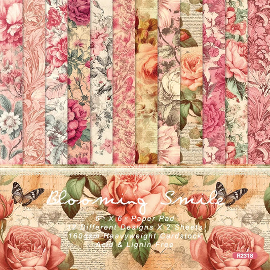 Papiers Scrapbooking Floraux Roses - 12 ou 24 Feuilles