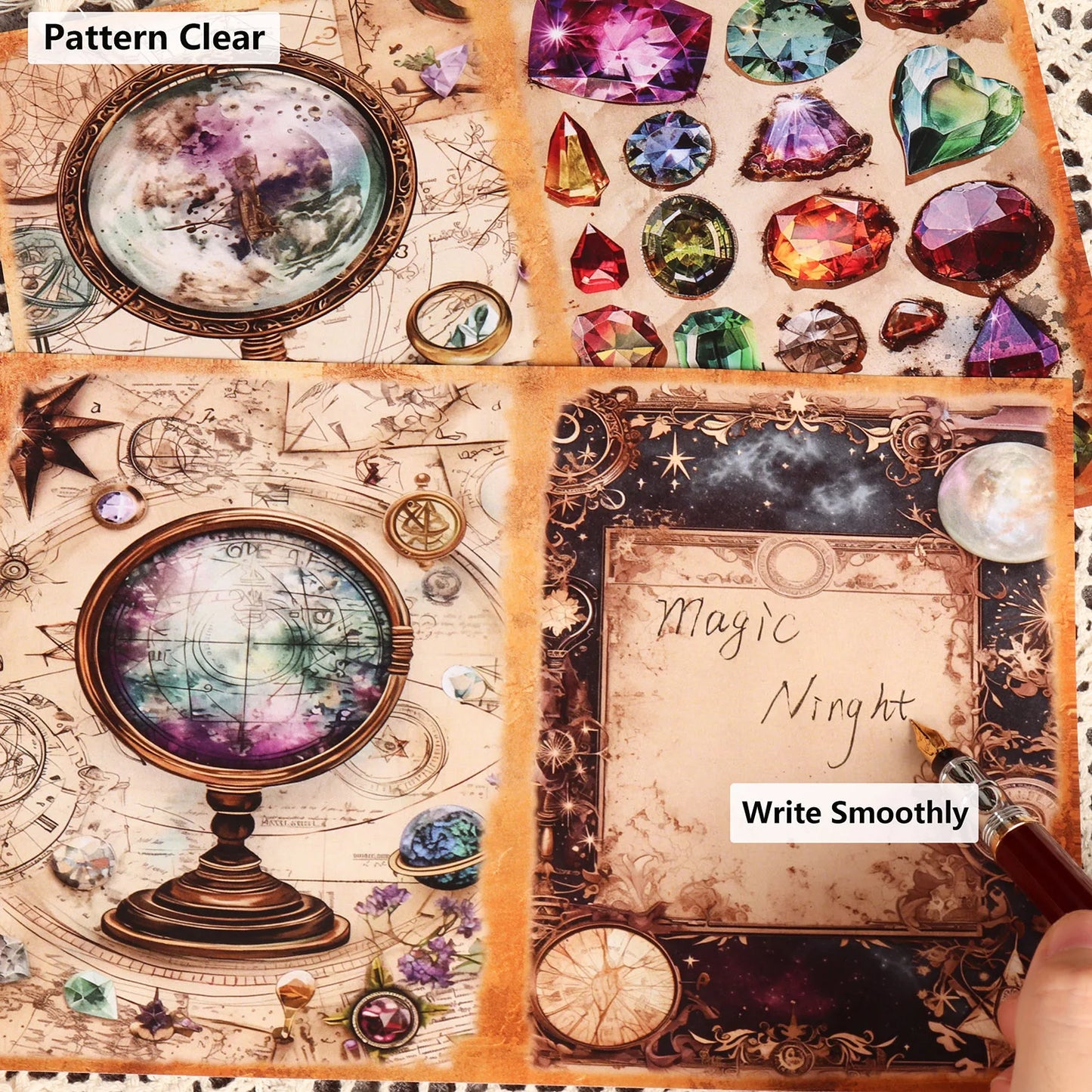 Set Scrapbooking Vintage – Astrologie & Ésotérisme | Papiers A5 & Stickers