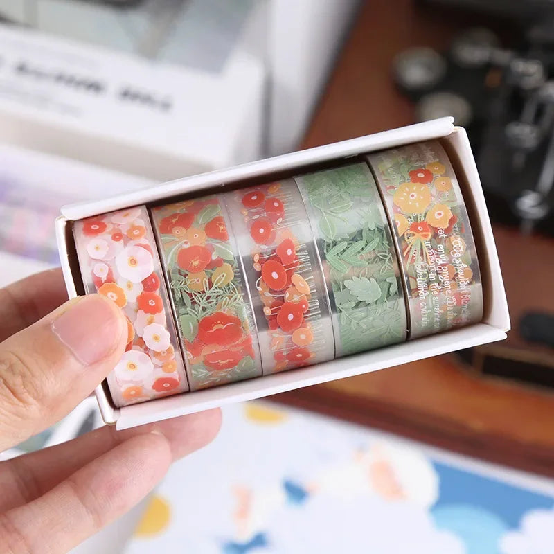 Set de Washi Tapes Fleurs Transparents | 5 Rouleaux