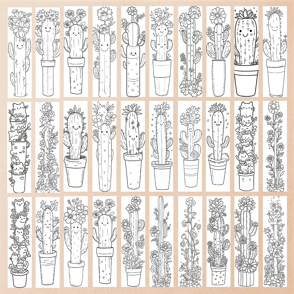 Marque-pages Coloriage Plantes en Pot| 32 Pièces