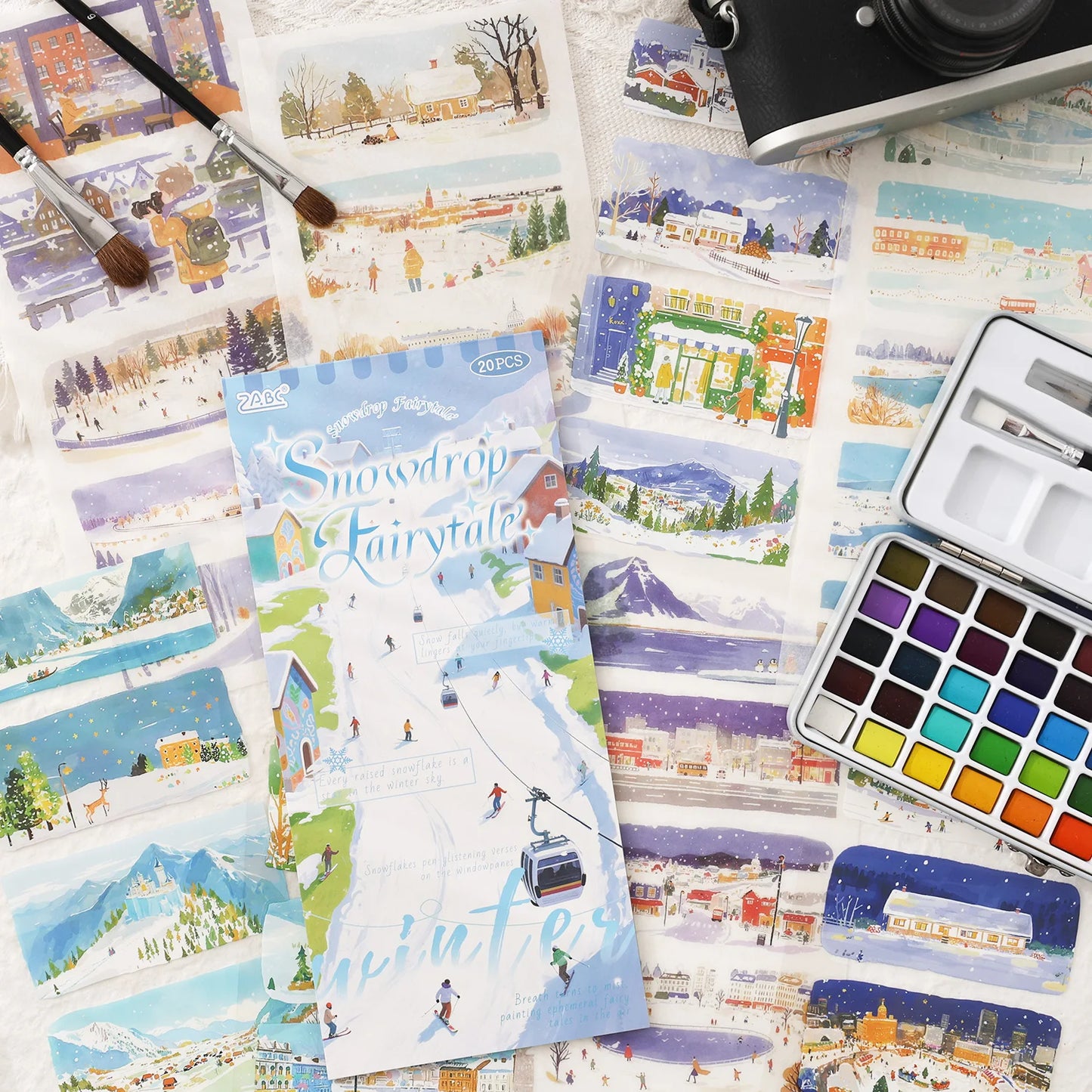 Livre de Stickers Transparents Paysages Aquarelle – 4 Saisons