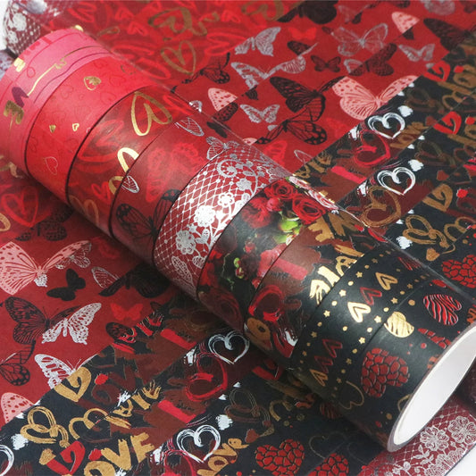 Set de Washi Tapes Saint-Valentin – Cœurs & Papillons Dorés | 9 Rouleaux