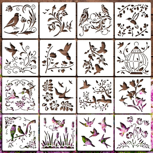 Set de Pochoirs Oiseaux & Fleurs – Création DIY & Déco | 16 Pièces