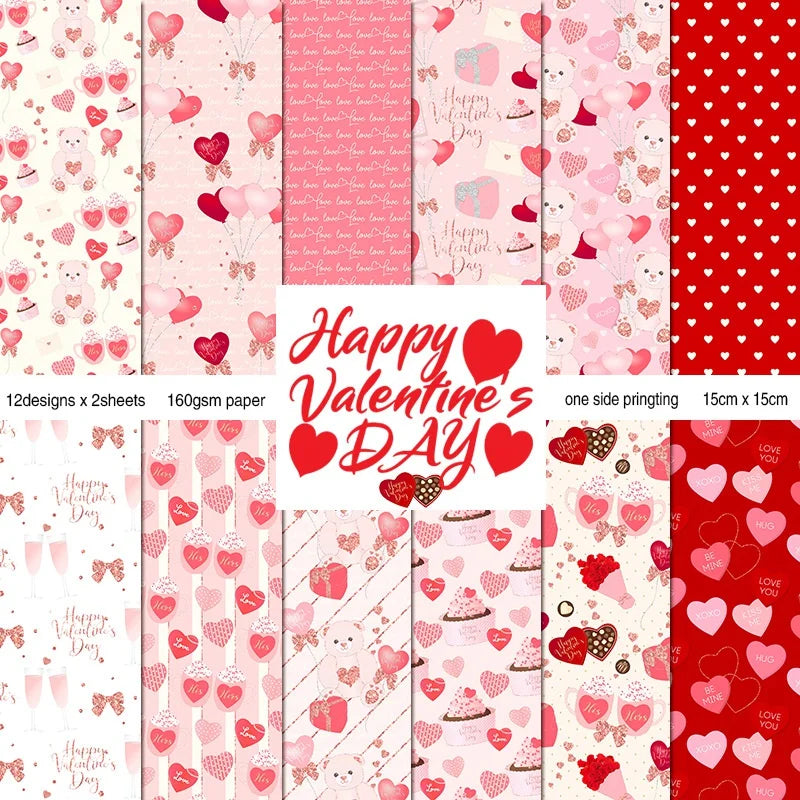 Papiers Scrapbooking Saint-Valentin | 24 Feuilles