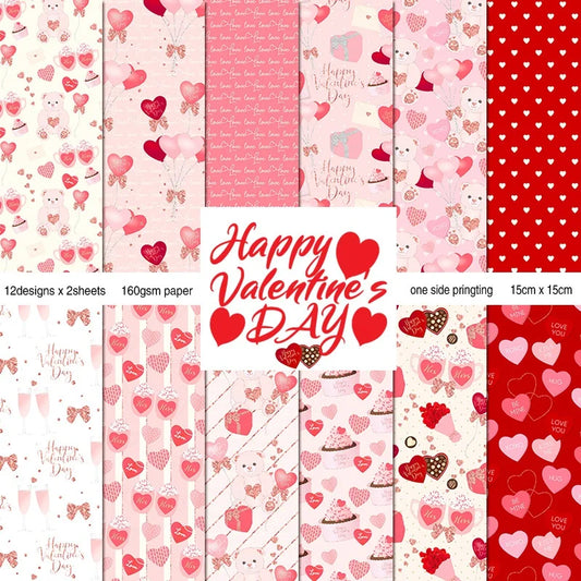Papiers Scrapbooking Saint-Valentin | 24 Feuilles